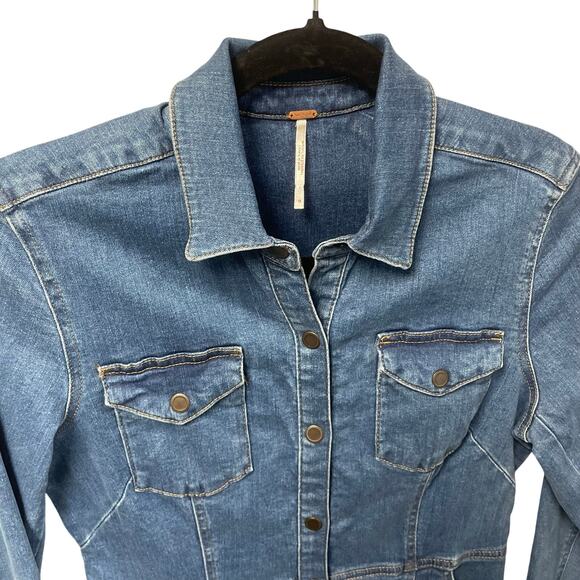 Free People Dynomite Medium Wash Long Sleeve Denim Dress Womens Medium AS IS - Picture 4 of 9